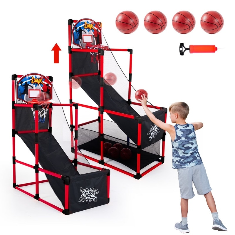 Arcade Basketball Game Set with 4 Balls and Hoop for Kids 3 to 12 Years Old - Multicolor
