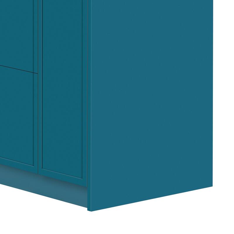 30" Blue Bathroom Vanity with Sink, 2 Soft-Close Drawers and Side Drawer, Freestanding Storage Cabinet with Gold Metal Knobs