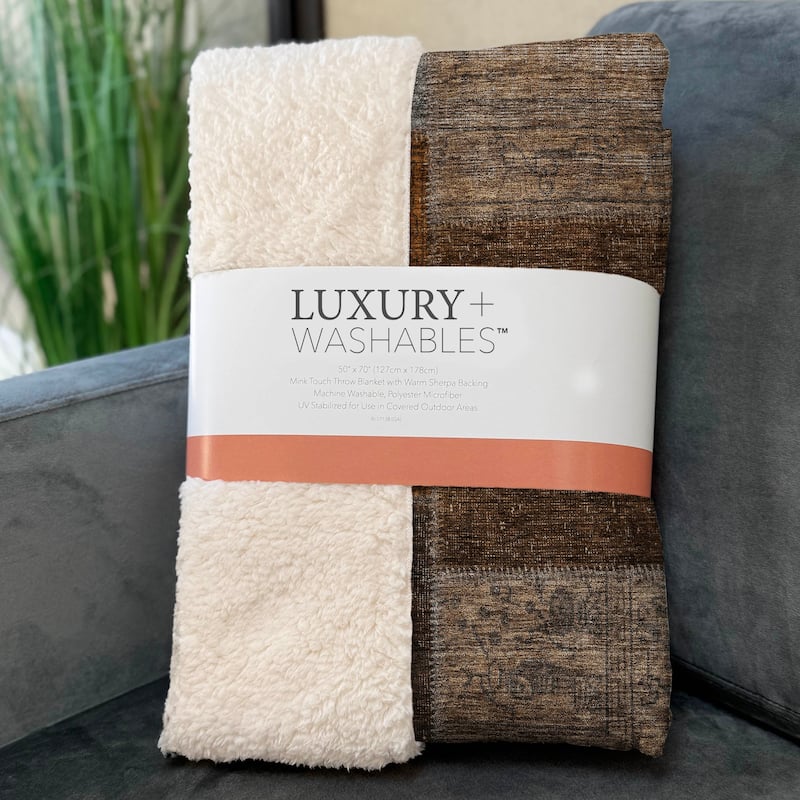 Premium Machine Washable Vintage Patchwork Sherpa Throw Blanket