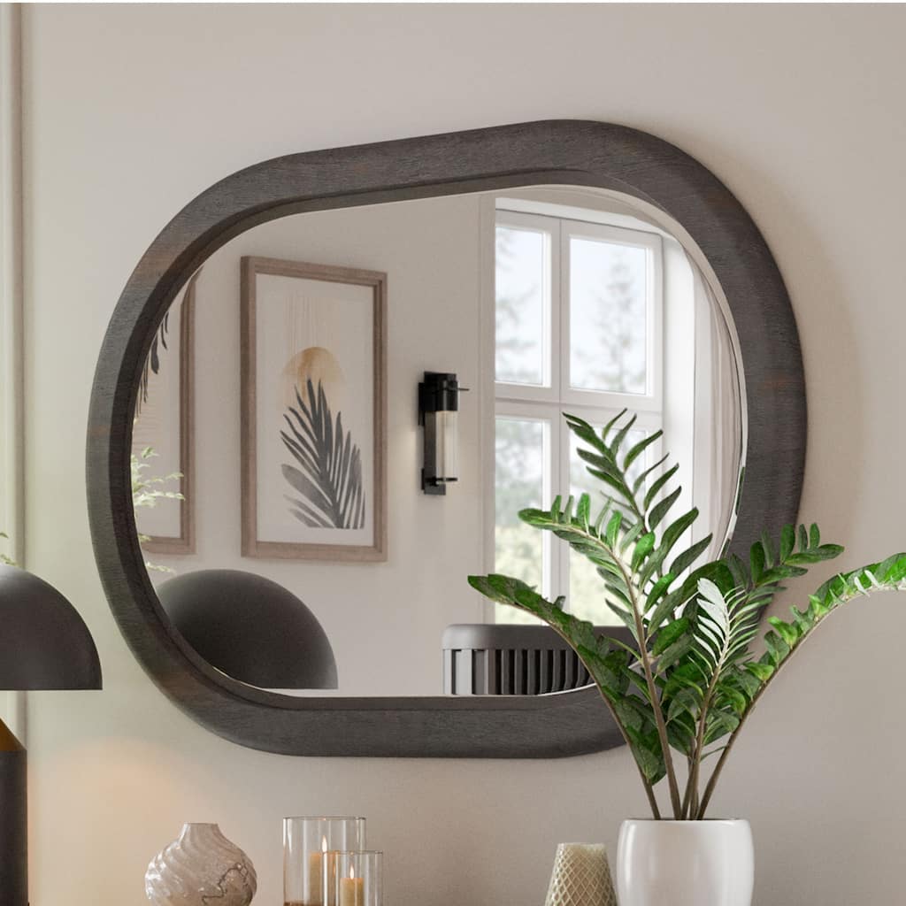Furniture of America Caelan Modern Black Oval Wall Mirror