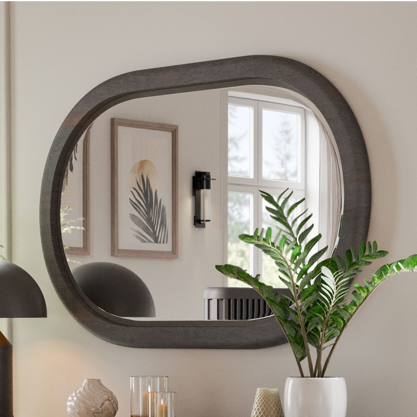 Furniture of America Caelan Modern Black Oval Wall Mirror