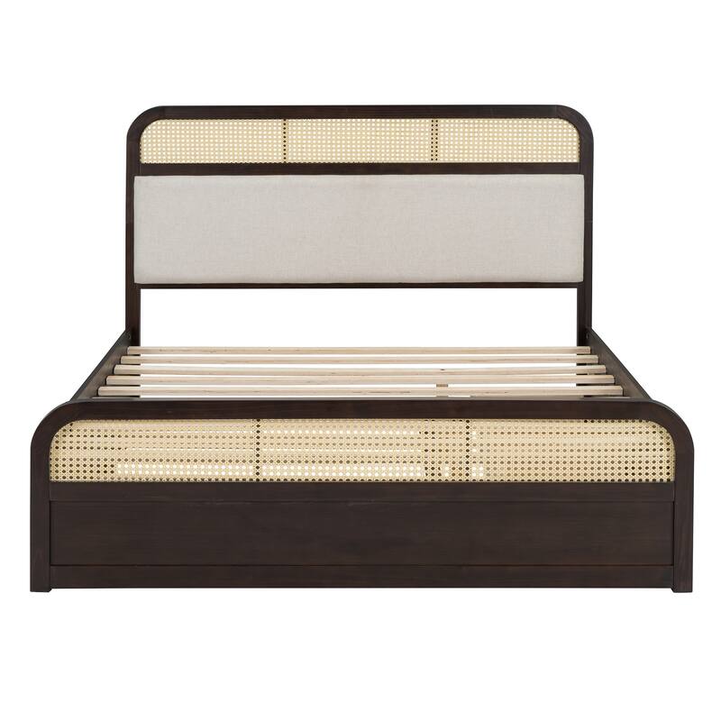 Espresso Modern Queen Size Bed with Trundle and Drawers