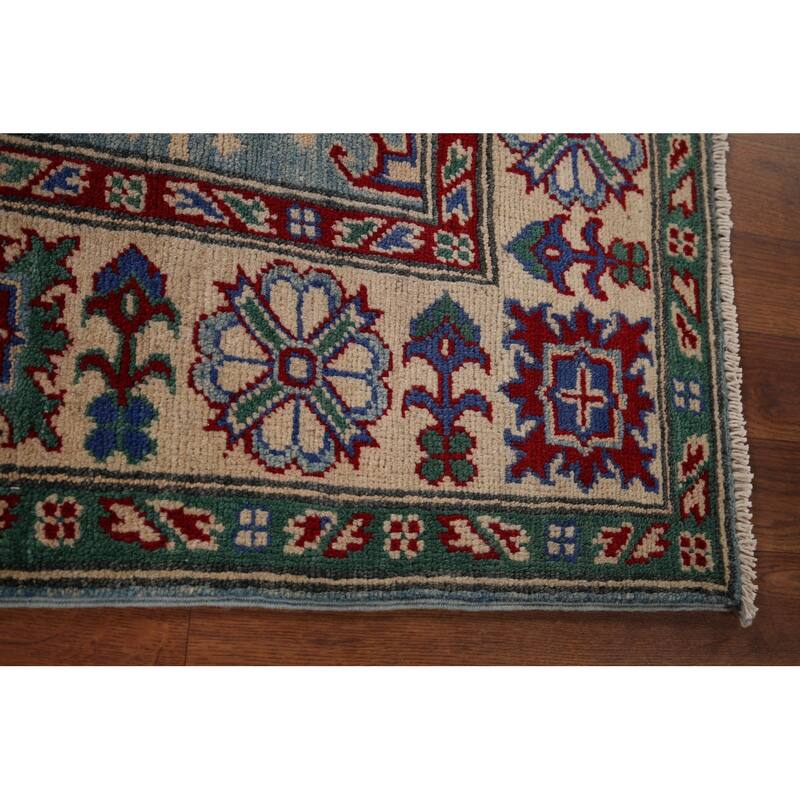 Traditional Blue Kazak Area Rug Handmade Wool Carpet - 5'1" x 6'10"