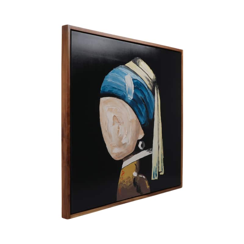 Wood Frame Canvas Wall Art Girl with Pearl Earring - 47" Multi-Colored