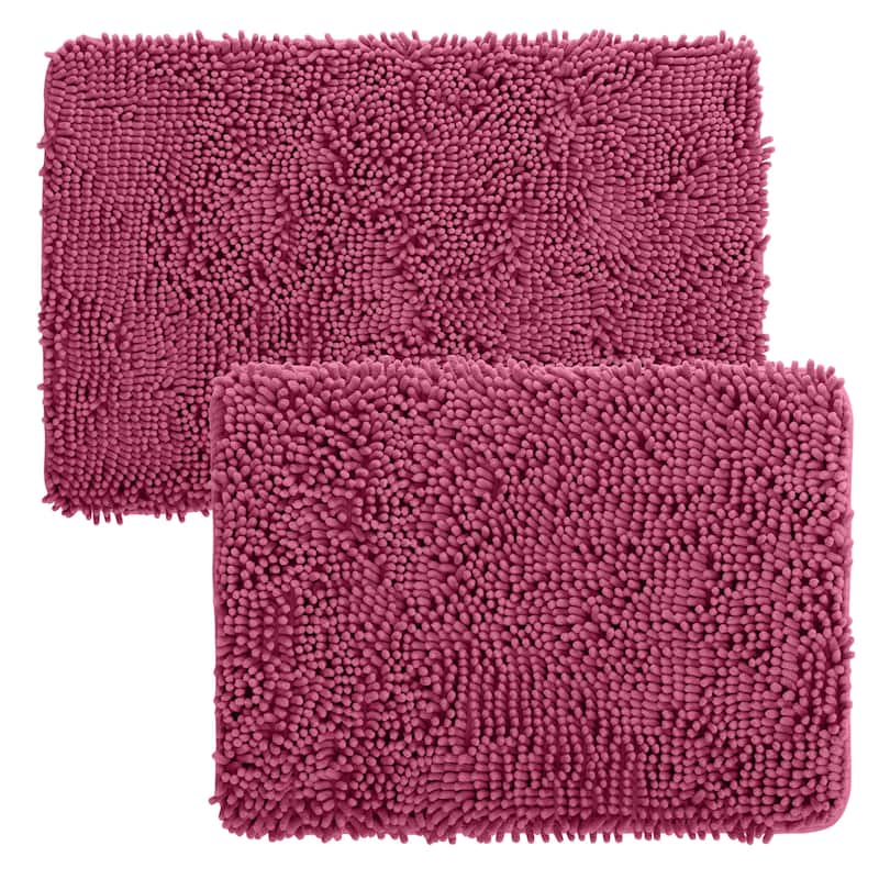 Bathroom Rugs - 2-Piece Memory Foam Bathroom Set with Chenille Shag Top and Non-Slip Base by Windsor Home