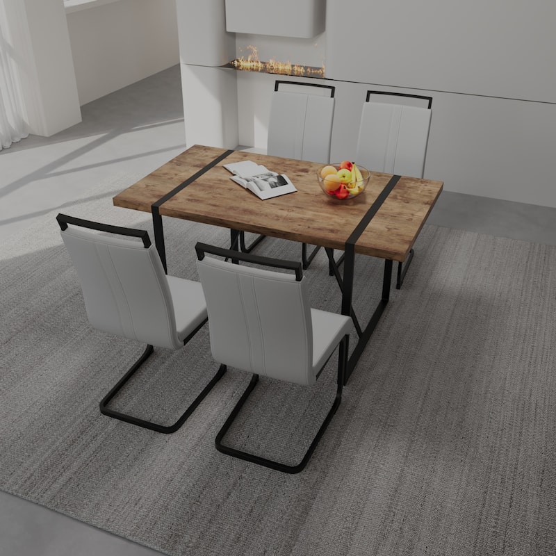 Modern 5-Piece Dining Set with Dark MDF Rectangular Table & 4 High Back Black Metal Legs Chairs