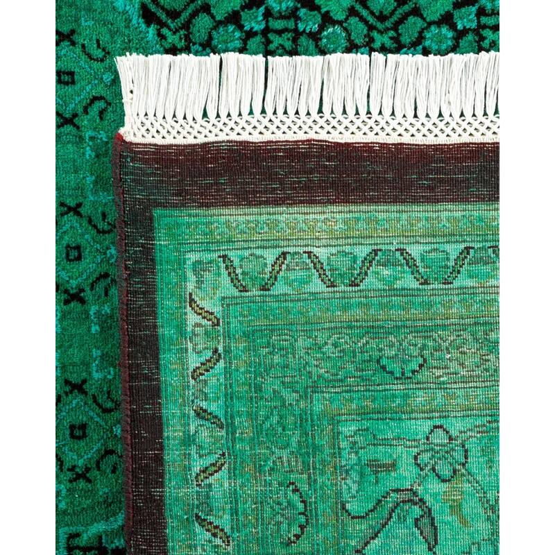 Overton Hand Knotted Wool Vintage Inspired Modern Contemporary Overdyed Green Area Rug - 9' 10" x 14' 8"