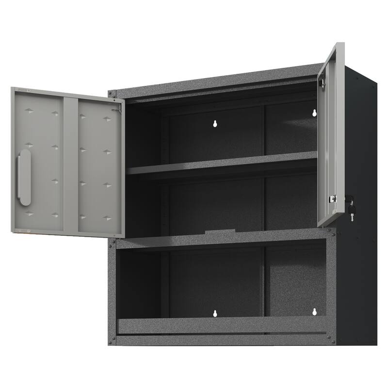 Grey Metal Wall Mounted Storage Cabinet with Locking Doors and Drawer for Home Office Garage - 29.5"W x 30.3"H x 11.8"D