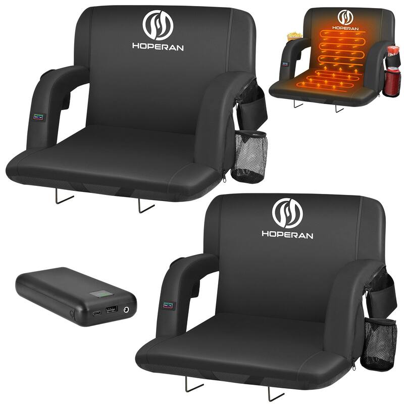 21 Inch 2 Pack Black Heated Stadium Seats for Bleachers with 20000mAh Power Bank Included Stadium Seating