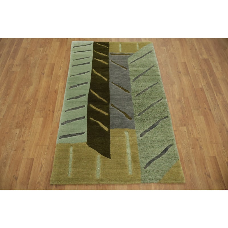 Hand Knotted Oriental 100% Wool Carpet Modern Abstract Multi-Colored Nepalese Area Rug - 5' 0'' X 3' 0''