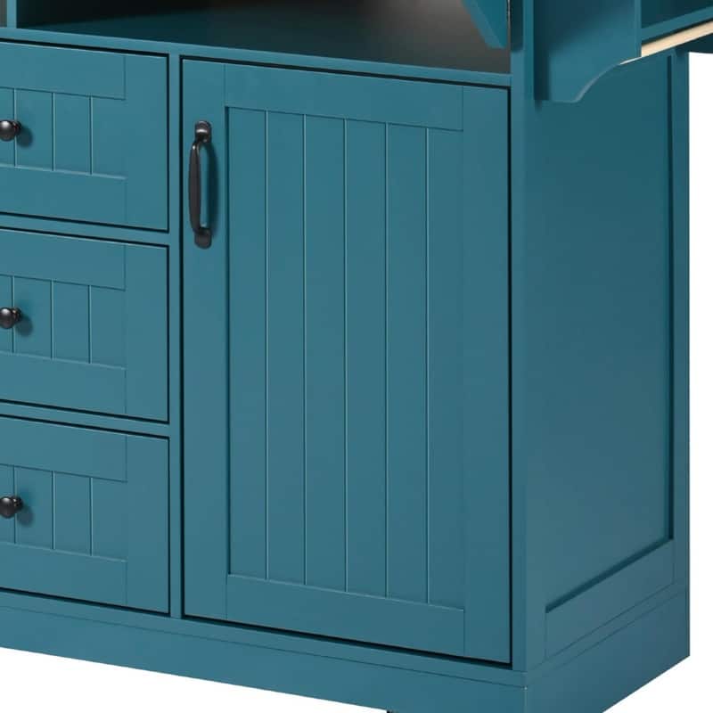 55.7" Rolling Kitchen Island with Double Drop Leaf, Power Outlet, 3 Drawers, Spice & Towel Rack, Folding Dining Table Cart