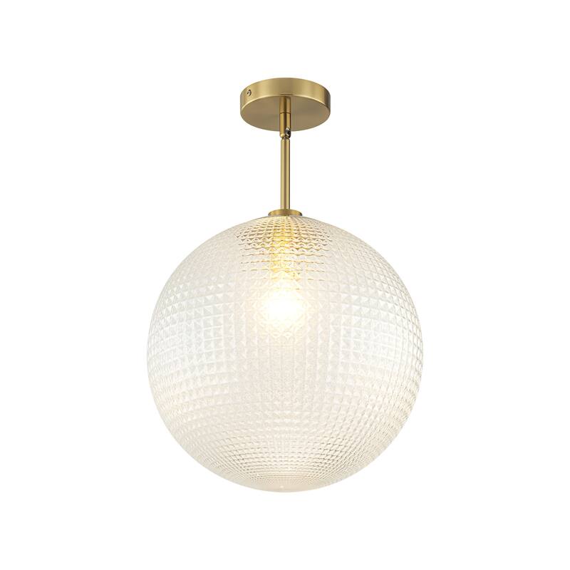 1-Light Modern Black/Gold Grid Textured Glass Pendant Kitchen Island Lights