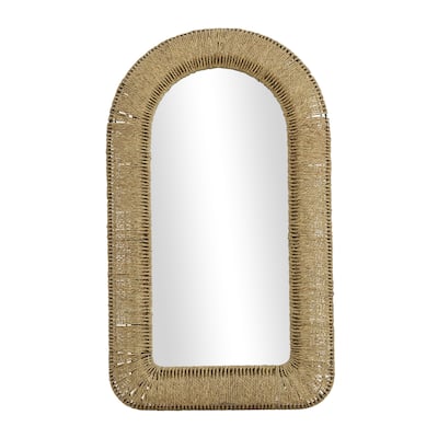 Rattan Woven Room Wall Mirror with Arched Top - Brown - Roche River Decor