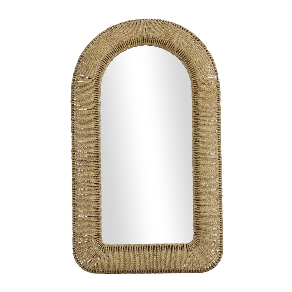 Rattan Woven Room Wall Mirror with Arched Top - Brown - Roche River Decor