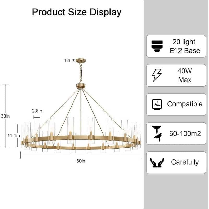 KAYLA 60" 20-Light Black Chandelier - 60in