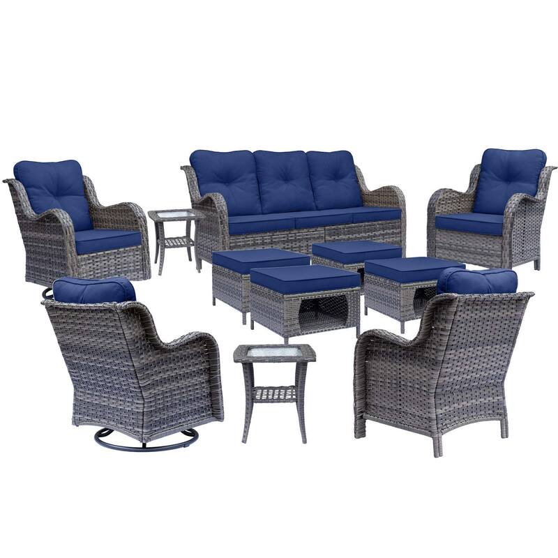 11 Piece Outdoor Wicker Patio Conversation Furniture Swivel Chairs Set
