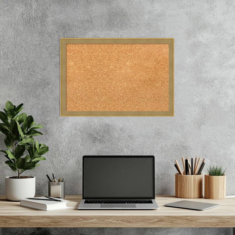 Incline Dark Gold Wood Framed Cork Board - Bulletin Board, Organization Board, Pin Board