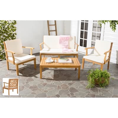 SAFAVIEH Outdoor Living Bradbury Brown Acacia Wood 4-piece Beige Cushion Patio Set