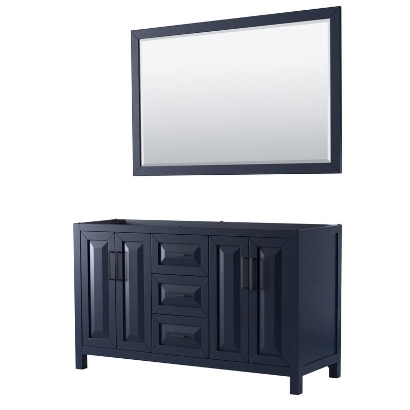 Daria 60-inch Double Vanity, No Top, 58-inch Mirror - Dark Blue, Black Trim, No Top