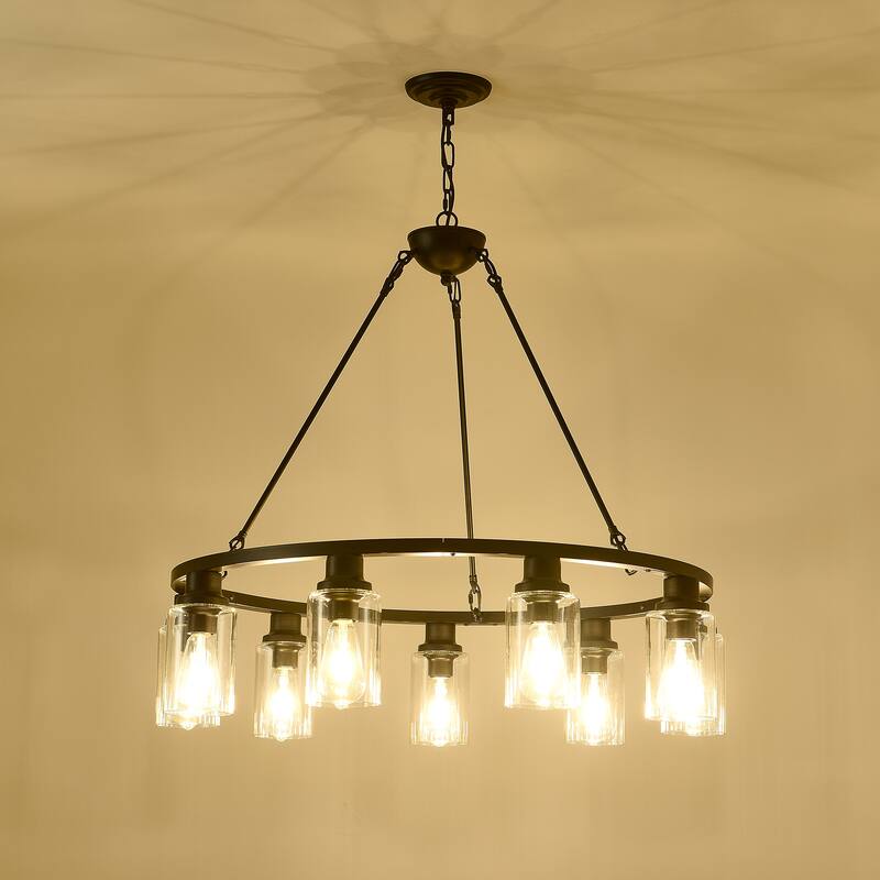 Black Wagon Wheel Chandelier 31.5 Inch ModernGlass Pendant Light 12-Light Ceiling Hanging Fixtures,NO INCLUDED BULBS