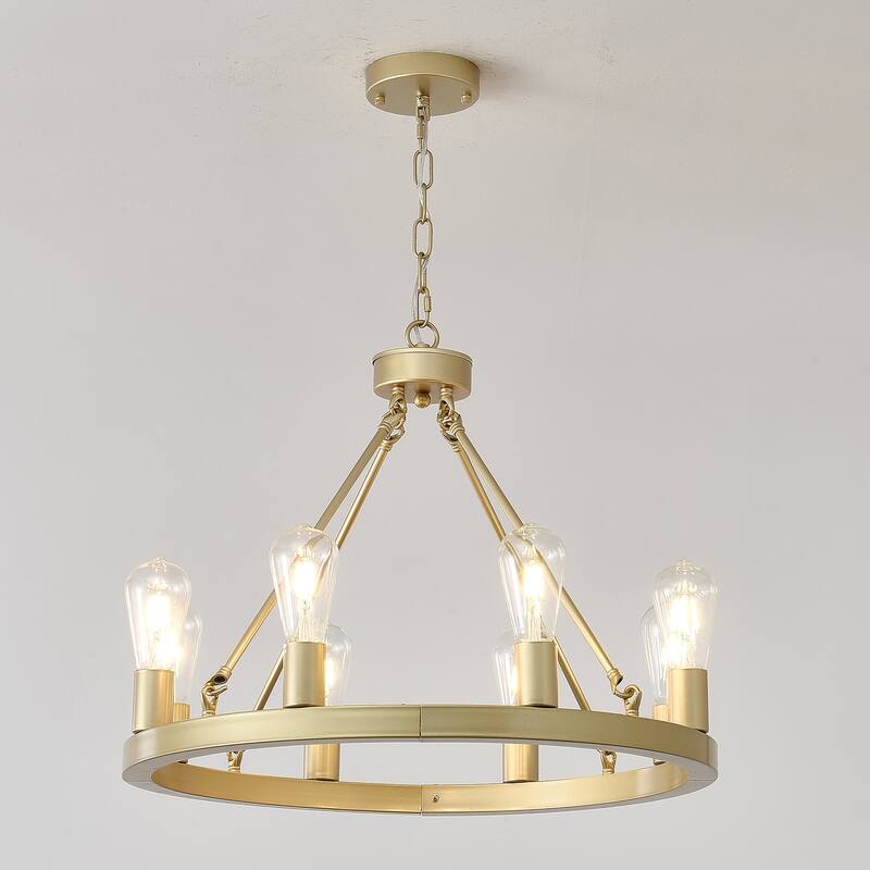 Wagon Wheel Chandelier Modern Small Round Chandelier for Living Room Kitchen Island Foyer-Gold-E12-No Included Bulbs
