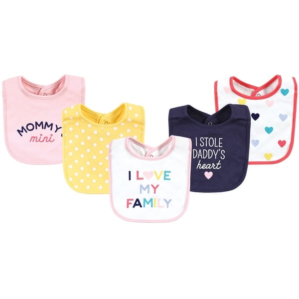 slide 1 of 1, Hudson Baby Infant Girls Cotton Bibs, Girl Bold Family, One Size - Girl Bold Family - One Size One Size - Girl Bold Family