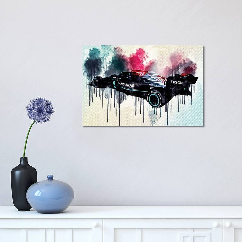 iCanvas "Mercedes-Amg F1 W12 E Performance 2021 Rear View Exterior F1 2021 Race Cars Formula 1" by Sissy Angelastro Canvas Print - 12x18x1.5