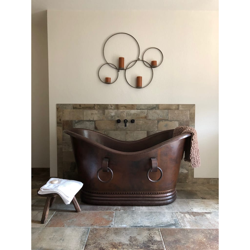 60-in Hammered Copper Double Slipper Bathtub With Rings in Oil Rubbed Bronze