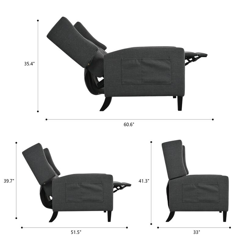 Manual Adjustable Recliner Chair. with Foldable Side Table, USB Charging ports