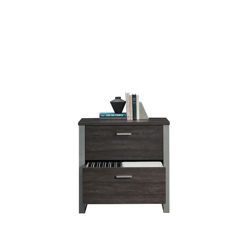 Wood Lateral File with Two Drawers, Dark Brown