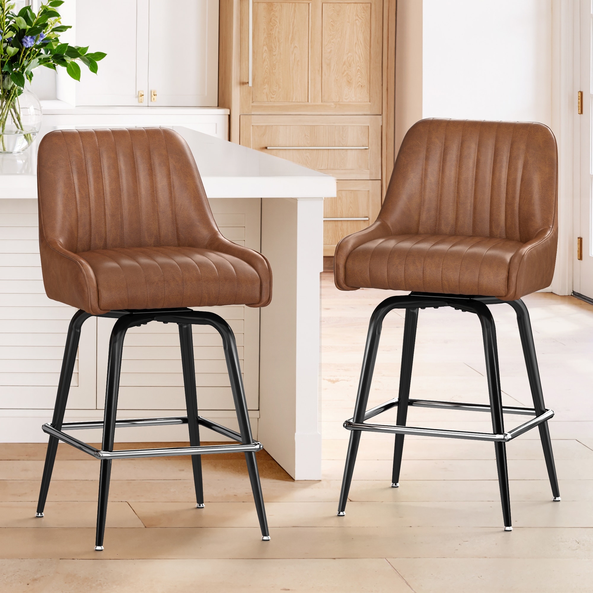 26 Inch Counter Height Bar Stools Set of 2/3 with Backrest, Upholstered Bar Stools with Footrest, Ergonomic Stools