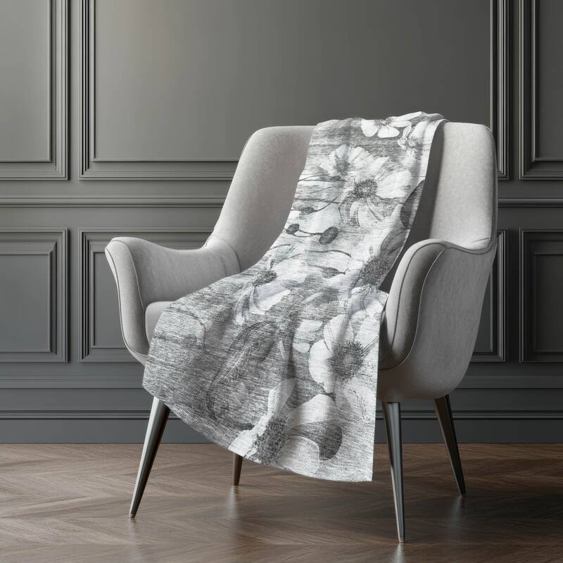 Premium Machine Washable Modern Floral Sherpa Throw Blanket