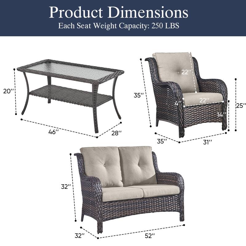 Outdoor Patio Chairs with Loveseat Coffee Table