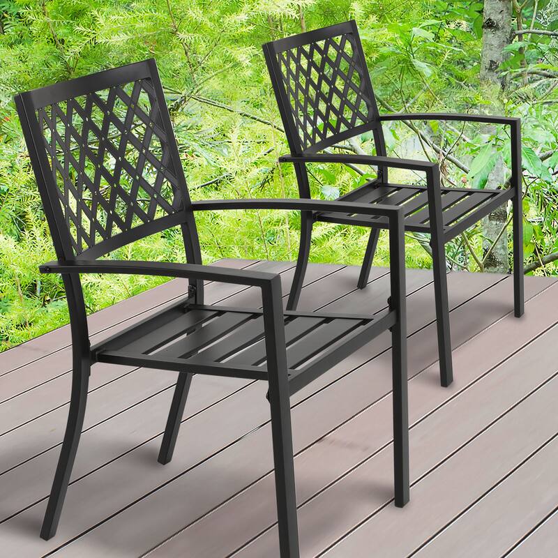 Outdoor 2-Piece Patio Chair Set, Iron Finish, Black with Gold Speckles - N/A