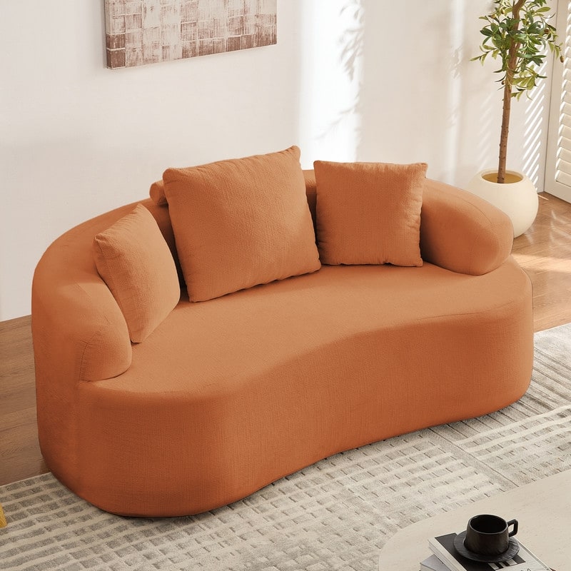 Mixoy Compact Loveseat Sofa with Chenille Upholstery,No Assembly Curved Couch for Small Spaces,Apartment - 67"W × 35"D × 27"H - Orange
