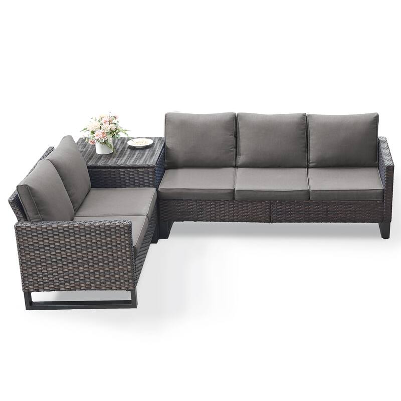 Gymojoy 5 Person All-Weather Wicker Outdoor Patio Sofa Set With Cushions