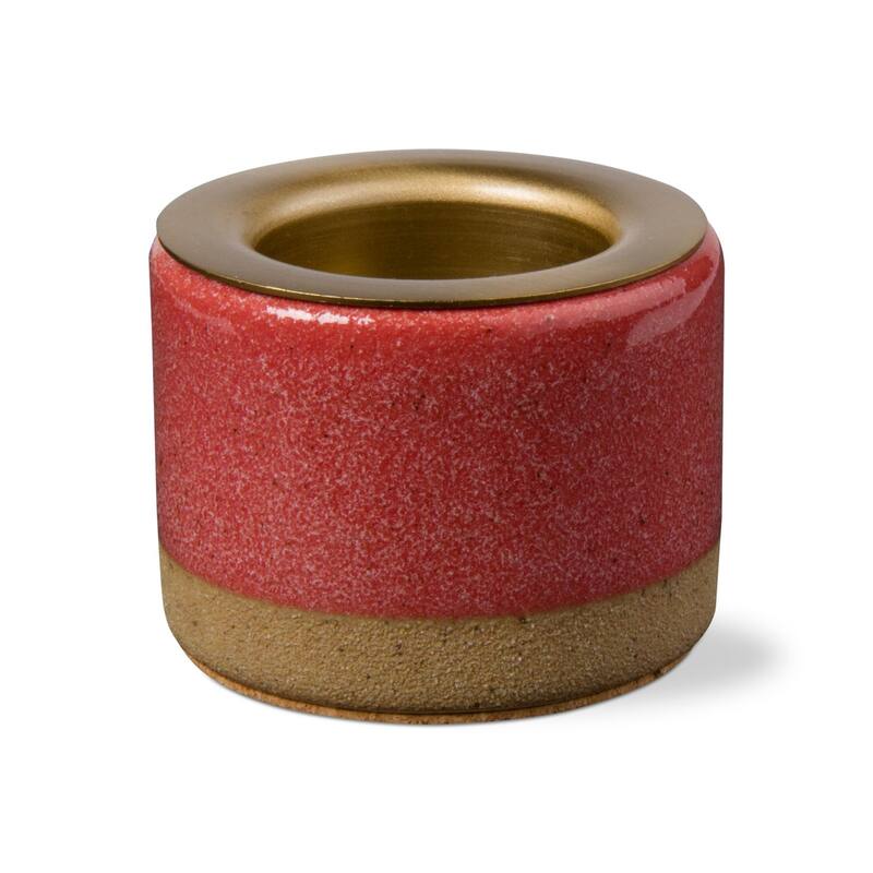 Glazed Red Stoneware Taper Tealight Candle Holder, 2.5L x 2.5W x 1.95H inches
