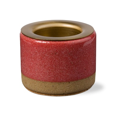 Glazed Red Stoneware Taper Tealight Candle Holder, 2.5L x 2.5W x 1.95H inches