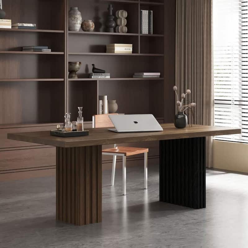 70.8" Modern Wooden Desk with Dual Base Design, Engineered Wood, Easy-Clean Surface