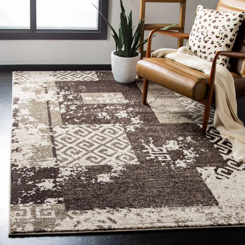 SAFAVIEH Retro Edwina Distressed Modern Abstract Rug - 5'3" x 8' - Creme/Brown