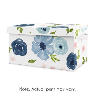 Navy Blue Watercolor Floral Collection Girl Kids Fabric Toy Bin Storage ...