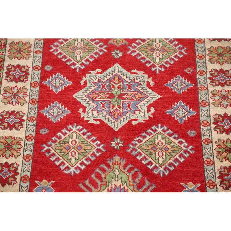 Traditional Kazak Accent Rug Handmade Geometric Wool Carpet - 3'4"x 5'0"
