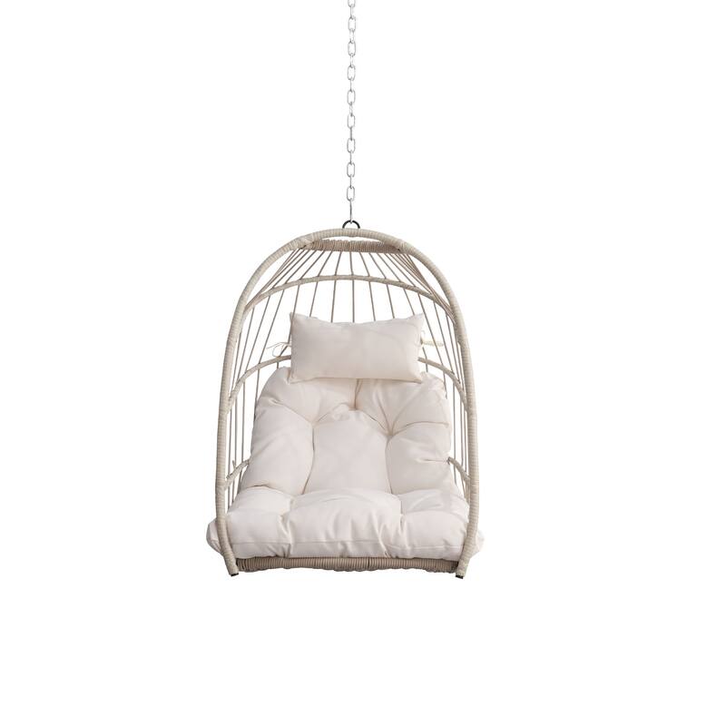 Foldable PE Wicker Hanging Chair with Removable Cushion and Weather-Resistant Design (Outdoor/Indoor Use)