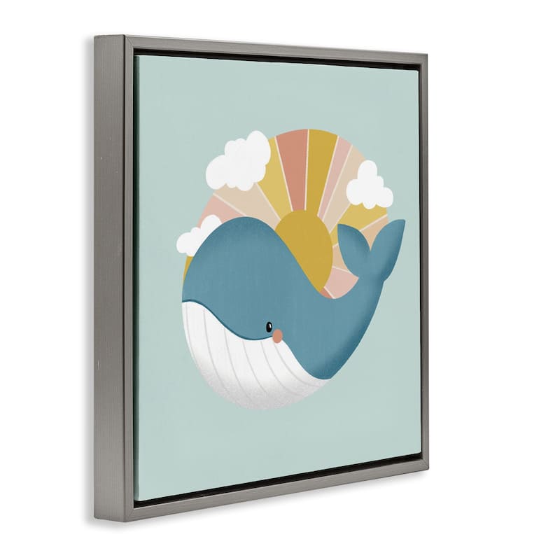 Stupell Whale & Sunshine Rays Framed Floater Canvas Wall Art Design By Sarah Hickman