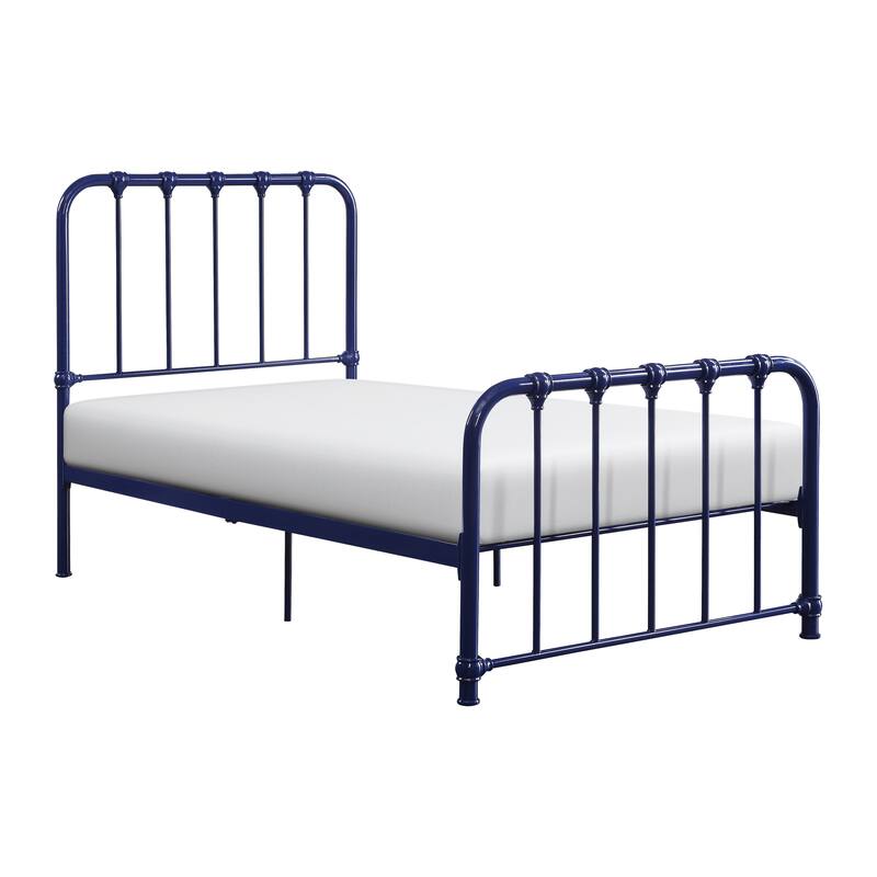 Bethany Metal Queen Bed with Blue Finish, Platform Design, Foundation Not Required, Ships in One Box