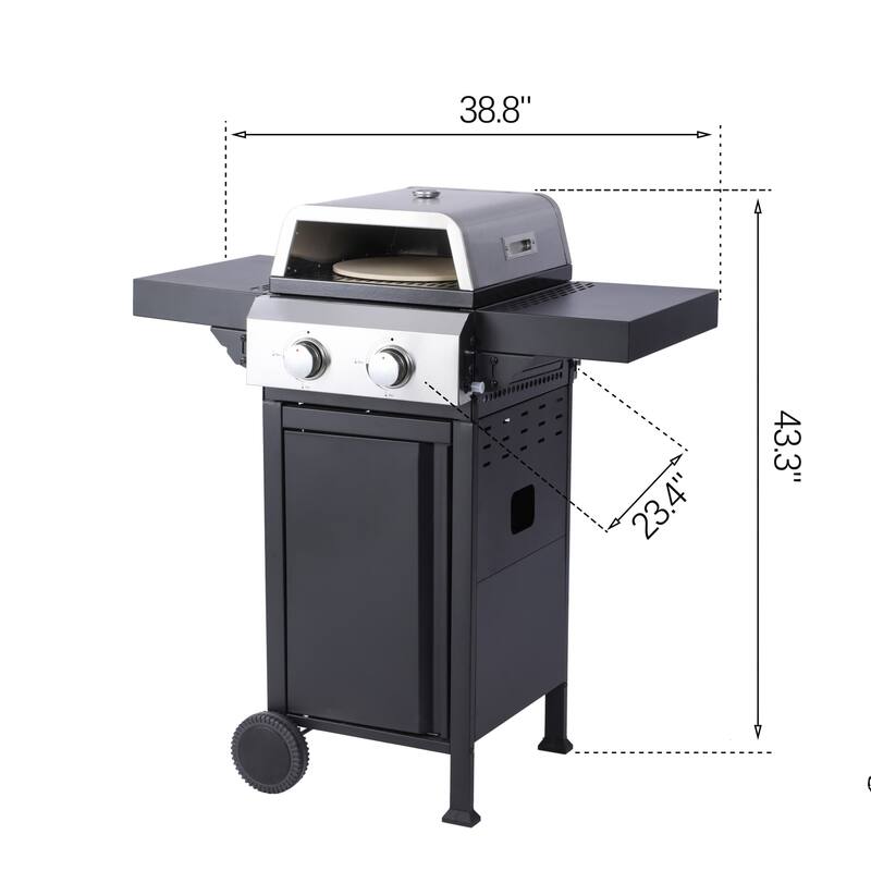 24600 BTU 2-Burner Propane Gas Outdoor BBQ Grill, Pizza Box with Grid