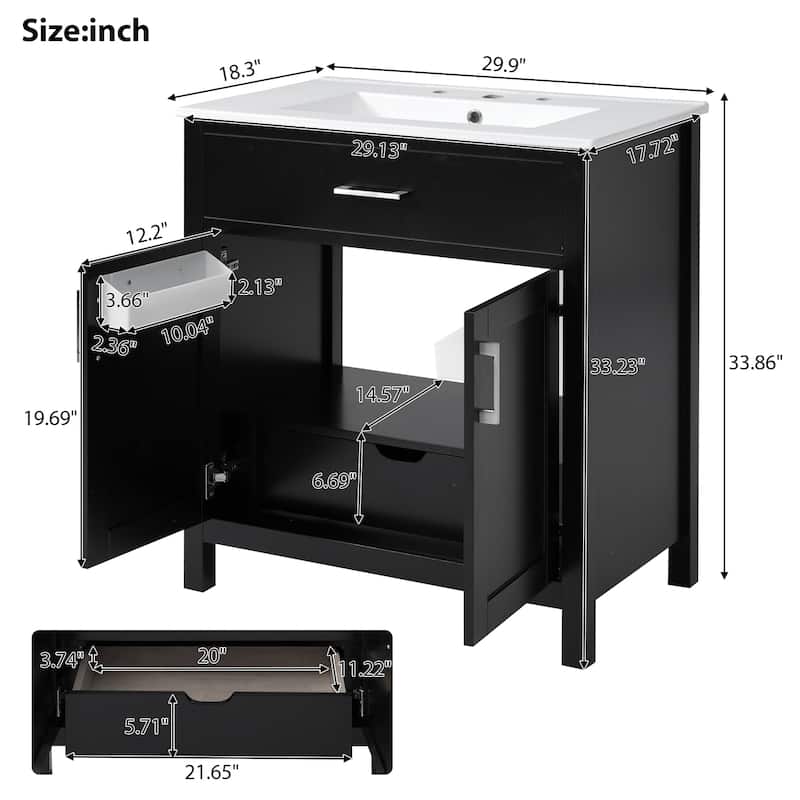 Elegant Bathroom Vanity with Ceramic Sink and Hidden Storage Drawer