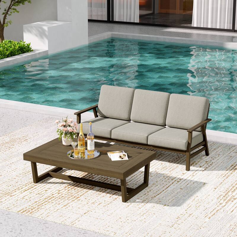 2-Piece Teak Outdoor Sofa Set with Table