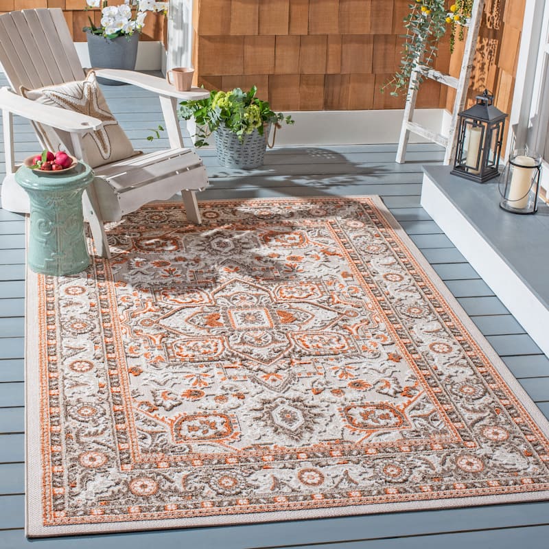 SAFAVIEH Cabana Alise Indoor/ Outdoor Waterproof Patio Rug - 8' Square - Beige/Orange