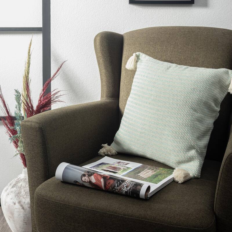 Striped Square Throw Pillow with Tasseled - 18" - Turquoise Green